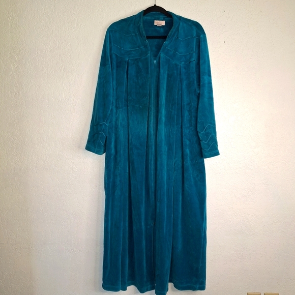 Cabernet Other - Vintage Cabernet Teal Velvet Full Length Zip Front Lounge Robe Pockets  Large
